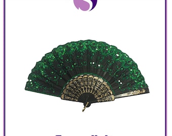 Green Spanish Style Dance Party Wedding Lace Silk Folding Hand Held Flower Fan