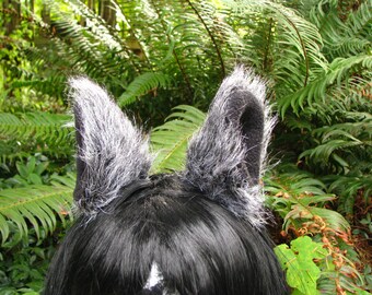 Animal Ear Clips - Black and White Cosplay Animal Ear Hair Clips by Ningen Headwear