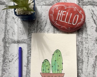 Cactus twins, succulent art, blank card, any occasion card, birthday card, thinking of you card, thank you card, home decor, 5x7" painting
