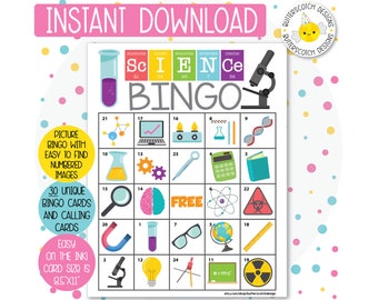 Science / Chemistry Printable Bingo Cards (30 Different Cards) - Instant Download