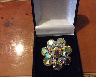Vintage 1950's Austrian Crystal aurora borealis brooch
