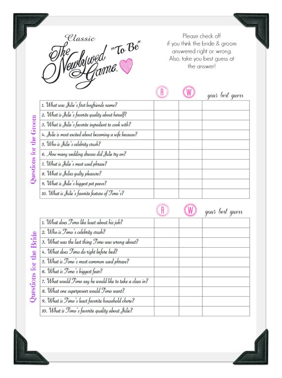 The Newlywed Game Wedding Shower Game / Bachelorette Party