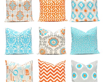 Orange Pillow Covers - Southwest Decor - Orange and Turquoise - Sofa Pillow Covers - 18 x 18 and More Sizes - Modern Throw Pillow Covers