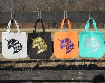 Beautifully Wild Unicorn Tote Bag - Canvas Bag - GLITTER!