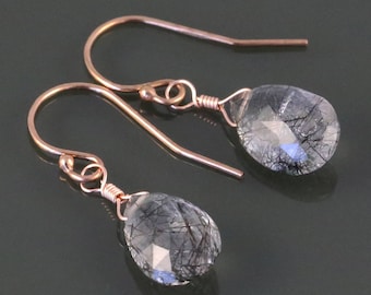 Rutilated Quartz Earrings. Rose Gold Filled Ear Wires. Genuine Gemstone. s17e007