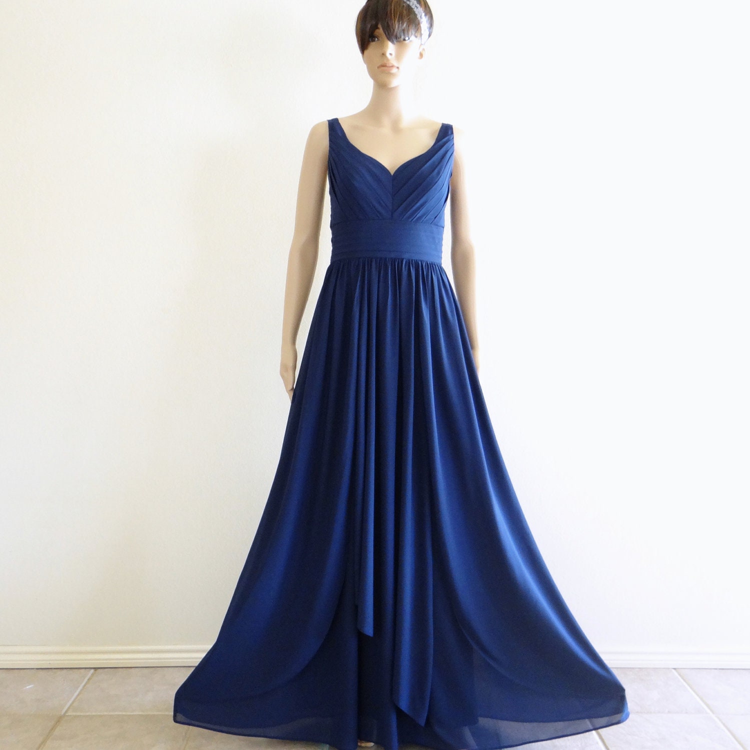 Navy Blue Prom Dress.Long Evening Dress.Bridesmaid Dress.Party