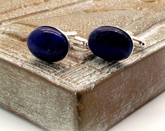 Midnight Sea II Lapis Lazuli Cufflinks - Deep Blue Lapis Lazuli Oval Cufflinks - Blue Cufflinks