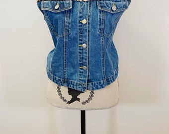 90s Leopard Print Faux Fur Over Sized Denim Punk Vest
