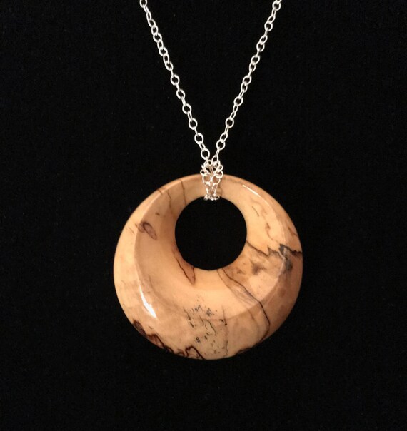 Sterling Silver Necklace with HandTurned Maple Wood Pendant