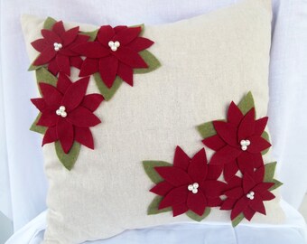 Poinsettia Pillow cover Christmas, Christmas home decor, holiday decor, holiday pillow, holiday gift decor, Christmas home decoration