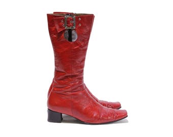 Red patent gogo boots