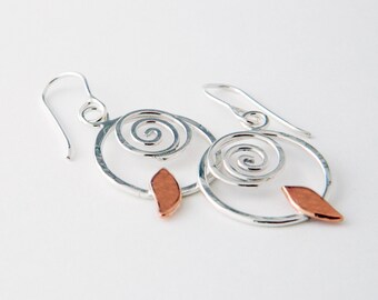 Mixed metal jewelry mixed metal earrings Spiral Bird Earrings