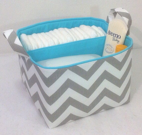 Items similar to LG Diaper Caddy, 10"x10"x7" Fabric Bin, Fabric Storage Bin, Chevron Zig Zag