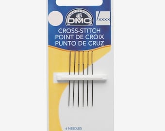 Cross Stitch Needle Set x 6 Needles - Size 24 - Round End Silver DMC Hand Sew