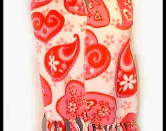 Fanciful Hearts Fleece Scarf, Holiday Muffler, Love Themed Bufanda, Valentine's Day