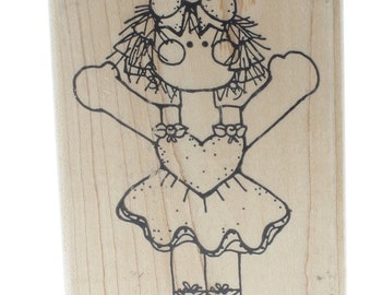 Dots Little Ballerina Dancer Girl Wooden Rubber Stamp