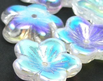 25 Czech Glass Beads Large Flat Flowers - 16x4mm - Crystal AB CZP294