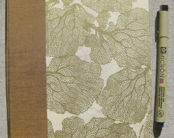 Large Lined Handbound Hardcover Journal Flowers Coral Lokta Gold