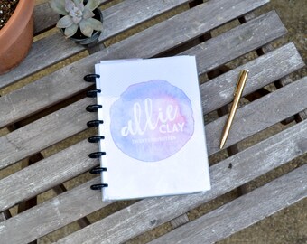 Custom Planner - Watercolor Pink/Lavender Cover, Personalized, Disc Bound Agenda