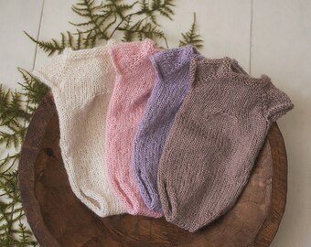 Newborn knit short sleeve romper photography prop