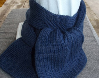 Mixed Pure Navy blue hand knitted wool scarf