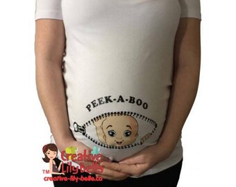 funny MATERNITY SHIRT peek a boo TEXT not include