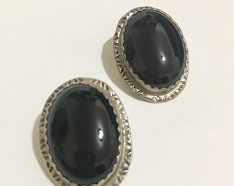 SVR Vintage Sterling Silver Black Onyx Southwestern Native American Signed C.B earrings