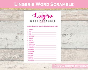 Lingerie Word Scramble Game - Bachelorette Party Game - Bridal Shower Game - Lingerie Party - Hen Night - Printable - Instant Download