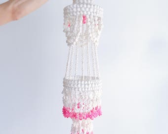 Pink and White Boho Shell Chandelier