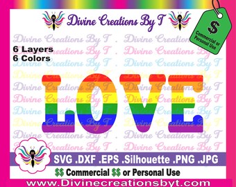 Rainbow Love (Svg, Eps, Dxf, Png Jpg or Silhouette Studio V3 file)