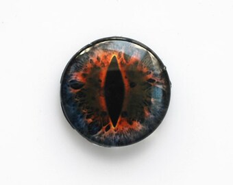 20mm handmade glass eye cabochon - dark blue / orange cat or dragon eye - standard profile