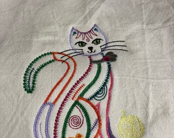NEW kitchen Tea Towel embroidered with CAT