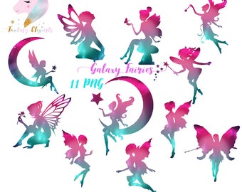 Galaxy fairies, fairy clipart, cosmic clip art, rainbow fairy tale, fairies clipart, magic wand, fairy on the moon, magical fairies,