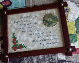 Vintage Wood Framed Motto Saying Poem Mother's Love 1940's C902J