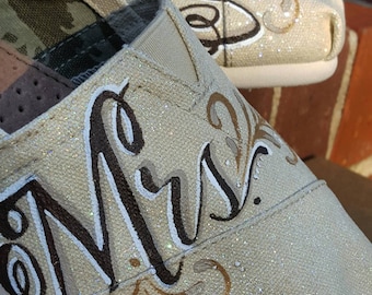 Custom painted wedding toms, unique wedding shoes, wedding TOMS, painted Toms, Custom wedding shoes, Ivory wedding TOMS