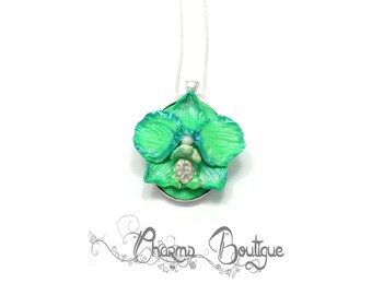 Green Orchid Necklace Flower Necklace Flower Jewelry Floral Dainty Necklace Orchid Jewelry Christmas Gift Lovely Necklace Gift for her
