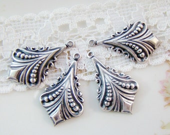 Antiqued Finish Silver Ox Plated Art Nouveau Flourish Drops Earring Dangles - 4