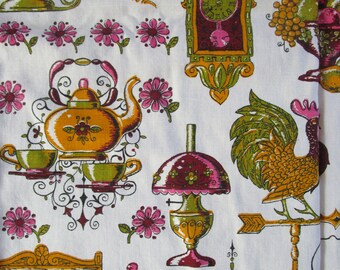 4+ Yards Kitchen Kitschy Vintage Woven Cotton Fabrics Waverly Roosters Spices Remnants