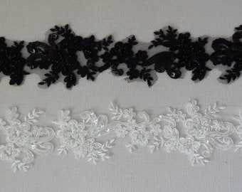 Black or ivory beaded lace trim / bridal sequins floral lace trim is for sale. sold by Yard 90cm