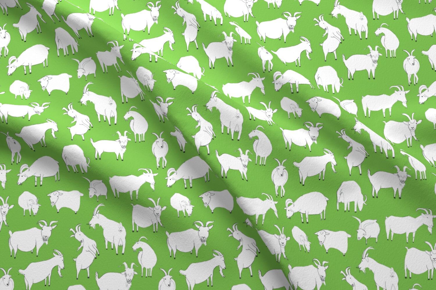 Goat Fabric Green Goats Playing By Crumpetsandcrabsticks