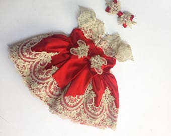 Red baby dress | christmas dress | bow dress | holiday dress