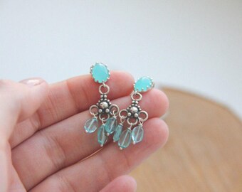 Gemstone earrings Silver earrings Apatite earrings Blue earrings