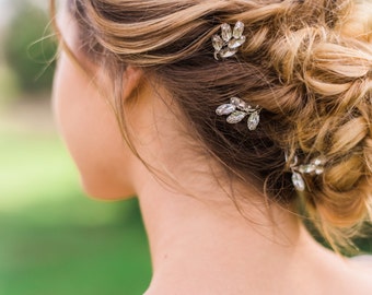 Crystal Laurel Pins laurel leaf pins crystal hair pins bridal hair pins gold hair pins silver hair pins wedding hair pins Leaf hair Pin #128
