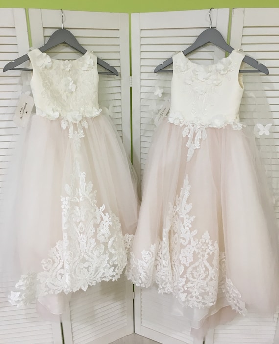 Ivory and Blush Pink Flower Girl Dress Birthday Wedding