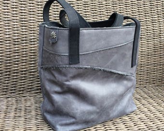Handmade leather shopper bag with unique rough edge-hand made leather Tote bag Raw Edge