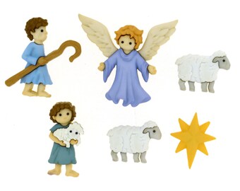 Christmas Buttons Nativity Buttons Angel Shephard 6pc