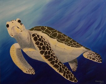 Turtle Oil Painting, Sea Turtle, Funny Look, "Duuuude!!" (20" x 24")