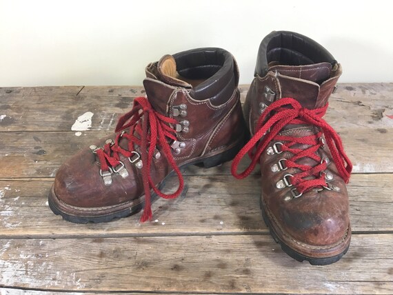 brown walking boots red laces