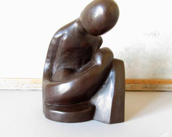 Vintage mid century modern wooden sculpture, mcm decor, cubist sculpture, minimalist sculpture