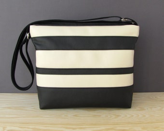 Black And Beige Vegan Messenger Bag | Black And Beige Vegan Bag | Vegan Shoulder Bag | Faux Leather Crossbody Bag | Black Vegan Bag
